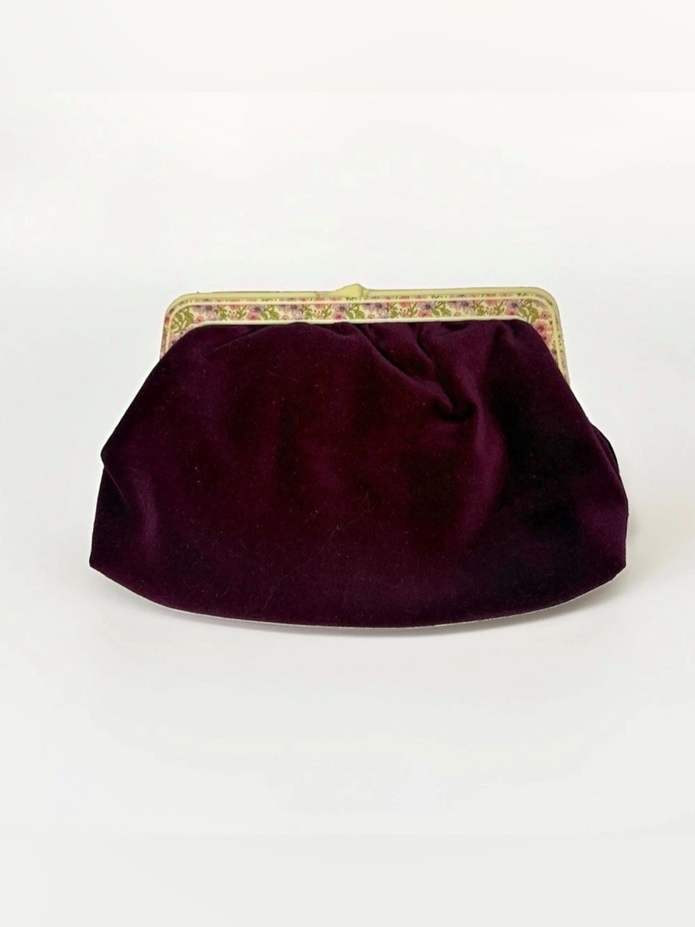Jacquelle Plum Velvet Frame Clutch in Purple & Pink Kiss Lock Vintage